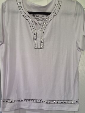 Onque Casuals White Short Sleeve Top with Stud Detail Size XL